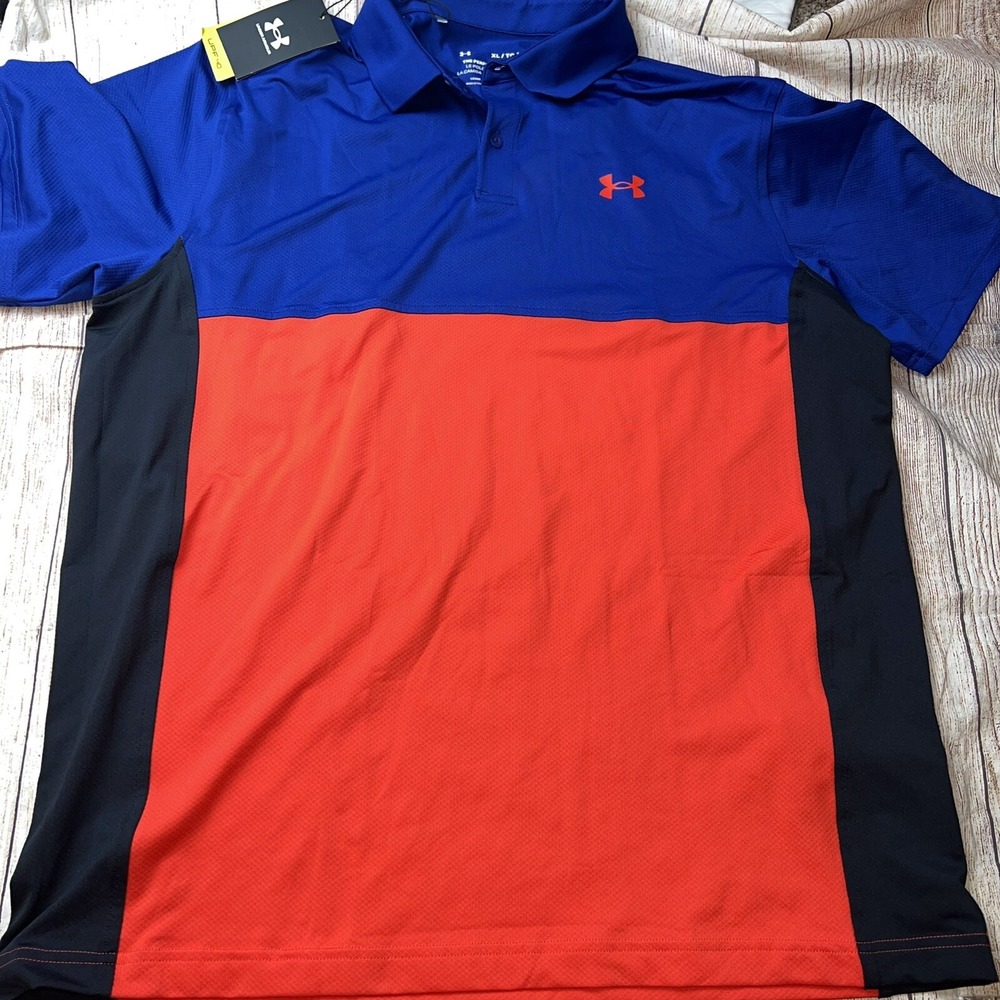 Under Armour Men's XL Colorblock Red Blue Black Polo Shirt NEW